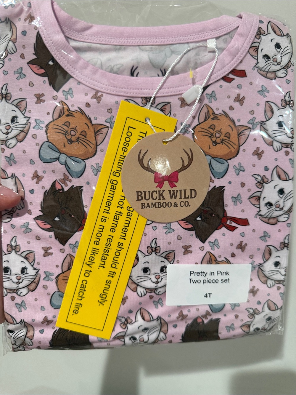 Buck Wild Bamboo Pink MarieCat Print Two-Piece Set size 4T NWT